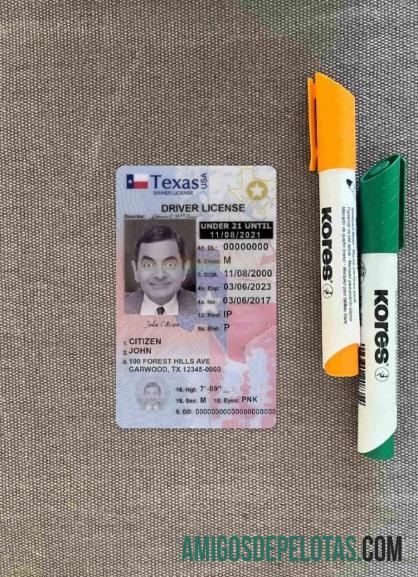 Carteira de habilitação dos EUA Texas menores de 21 anos fotolook frente baixar para verificação